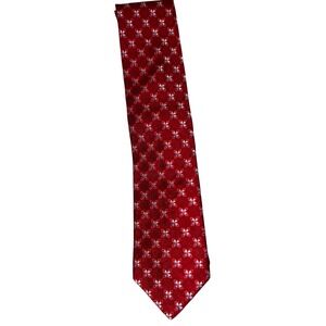 Daniel Cremieux Mens Red Silk Blend Tie Floral Pattern Handmade